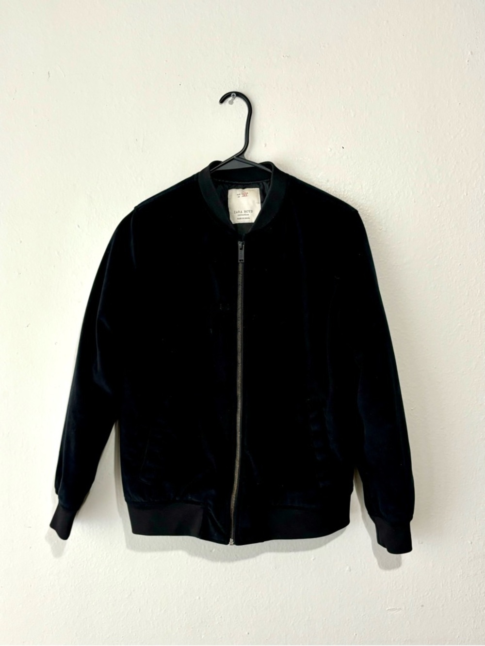 Zara Boys Jacket Size 11/12 Bomber Coat Black Lined Full Zip Flight Moto Grunge